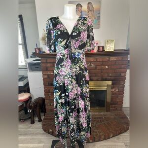 Kensie Black and Pink Floral Maxi Dress